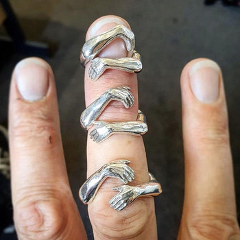 Модни пръстени за двойка Изящни бижута Аксесоари Подаръци за годишнина от сватба Реколта Любов Прегръщащи ръце Отворени пръстени за жени/мъже