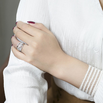 Дамски бижута Годежни пръстени с вплетени мрежи и инкрустиран циркон за жени Сладък и романтичен естетичен пръстен Подарък за Свети Валентин