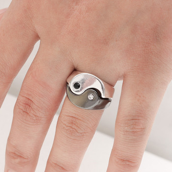 2 τμχ Creative Yin Yang Gossip Ring Simple Metal Drop Oil Tai Chi Paired δαχτυλίδια για γυναίκες Ανδρικό Δώρο κοσμήματος για τον καλύτερο φίλο