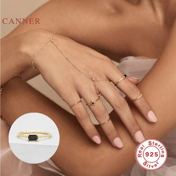 CANNER Пръстен с квадратен черен диамант 100% 925 стерлингово сребро Anillos Златни пръстени за жени Луксозни фини бижута Сватбени пръстени Bijoux