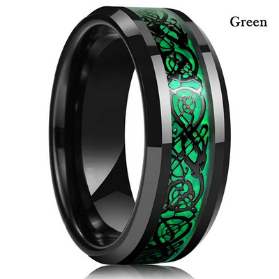 Inel din oțel inoxidabil Steampunk pentru bărbați, inel cu incrustație de dragon, inel din fibră de carbon, albastru deschis, gotic, verighetă pentru bărbați, mărime 6-13