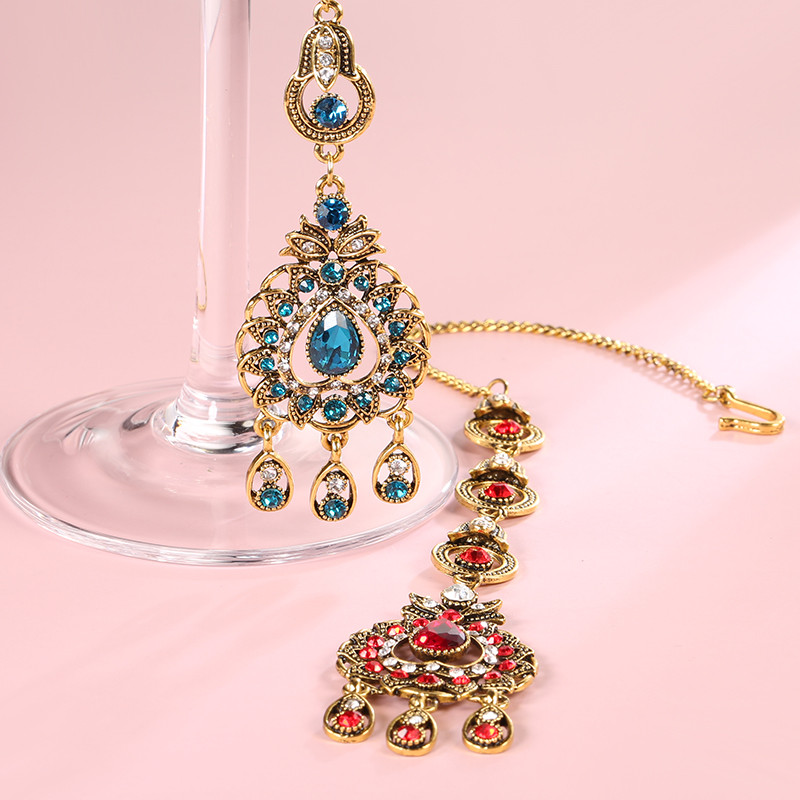 3 ks/sada vintage bohémske indické svadobné šperky sady modrý červený páv prestížny náhrdelník náušnice pre ženy etnické doplnky