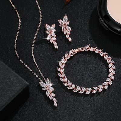 3 ks listový náhrdelník s príveskom a zirkónom AAA CZ, náušnice, náramok, sady šperkov pre ženy, svadobné šaty, večeru