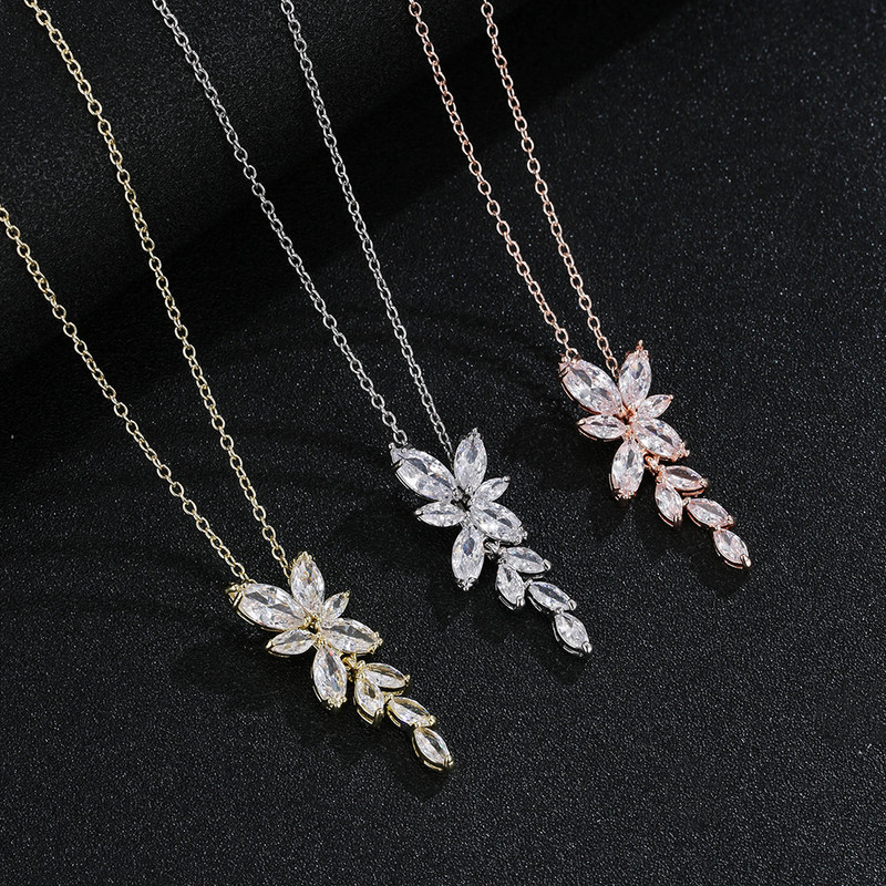 3 ks listový náhrdelník s príveskom a zirkónom AAA CZ, náušnice, náramok, sady šperkov pre ženy, svadobné šaty, večeru