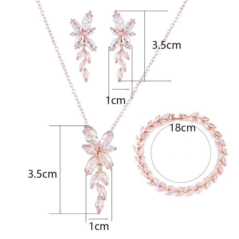 3 ks listový náhrdelník s príveskom a zirkónom AAA CZ, náušnice, náramok, sady šperkov pre ženy, svadobné šaty, večeru