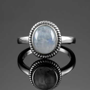 Нова мода 8x10 MM овални пръстени с естествени лунни камъни Дамски пръстен за бижута от сребро 925 Продава на едро висококачествени подаръци Ретро фини