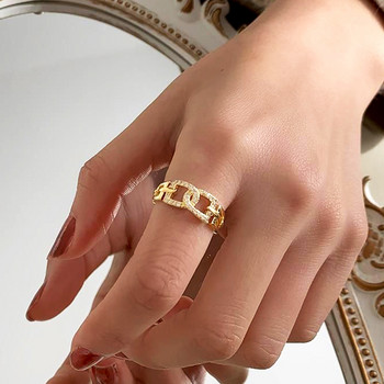 Модерни фини 14k истински златни пръстени с букви за отваряне за жени Регулируем дизайн Висококачествени бижута AAA Циркон Сватби Подарък за парти