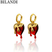 Bilandi Bijuterii moderne Cercei geometrici cu inimă roșie Stil cool Cercei cerc din metal de alamă de înaltă calitate pentru femei Cadouri de petrecere