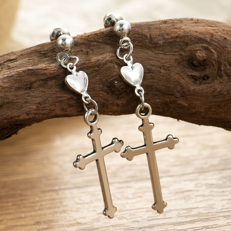 Ins Retro Cross Love Heart Agățat Cercei Drop Dark Girl Soil Cool Punk Stud Cercei Sunt Fantezii Femei Bărbați Bijuterii Noua Ofertă