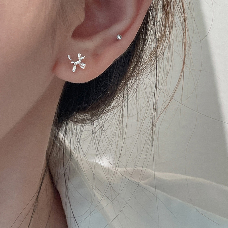 VOQ Cercei de culoare argintie, cercei tip animal, balon, câine, pentru femei, copii, fete, bijuterii