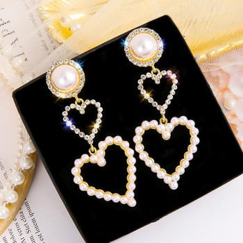 Χρυσό χρώμα Sliver Χρώμα Love Pearl Rhinestone Drop Σκουλαρίκια Πολυτελή Premium πάρτι Κρυστάλλινα μακριά γυναικεία σκουλαρίκια