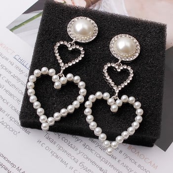 Χρυσό χρώμα Sliver Χρώμα Love Pearl Rhinestone Drop Σκουλαρίκια Πολυτελή Premium πάρτι Κρυστάλλινα μακριά γυναικεία σκουλαρίκια