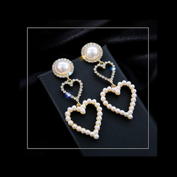 Χρυσό χρώμα Sliver Χρώμα Love Pearl Rhinestone Drop Σκουλαρίκια Πολυτελή Premium πάρτι Κρυστάλλινα μακριά γυναικεία σκουλαρίκια