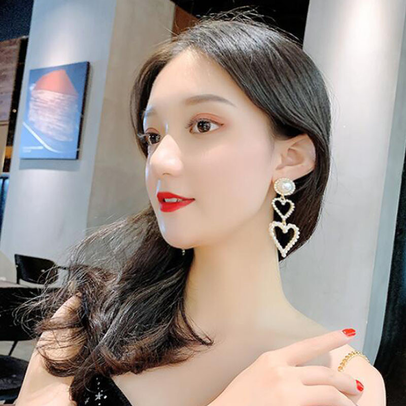 Arany színű Sliver Color Love Pearl strasszos csepp fülbevaló luxus prémium parti kristály hosszú női fülbevaló