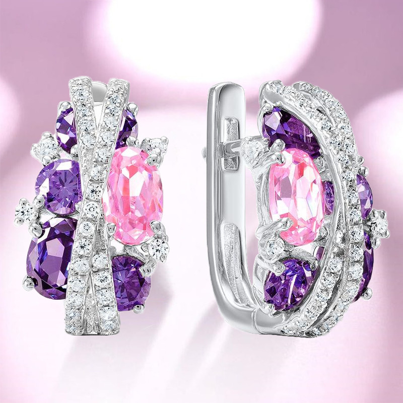 Luksuzni dizajnerski setovi nakita za žene Ametist, ružičasti cirkonij Moissanite Naušnice Komplet prstena Poklon za Valentinovo Vjenčani nakit
