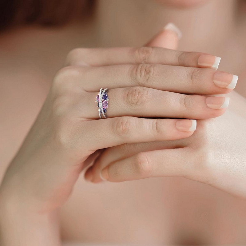 Luksuzni dizajnerski setovi nakita za žene Ametist, ružičasti cirkonij Moissanite Naušnice Komplet prstena Poklon za Valentinovo Vjenčani nakit