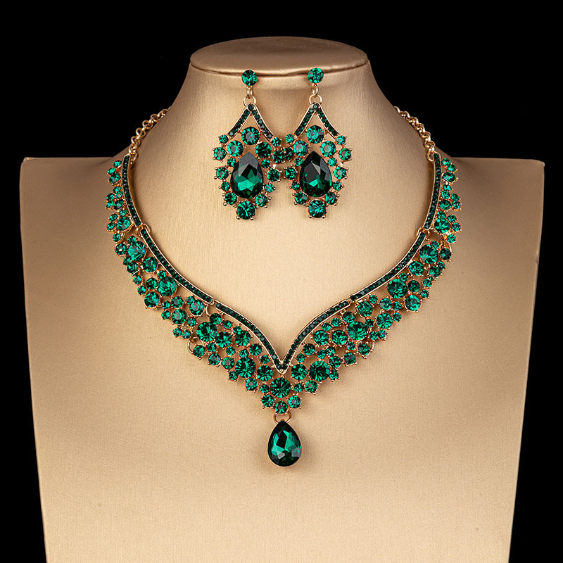 Cristal de lux AB Color Choker Colier Set de cercei Seturi de bijuterii de mireasa cu strasuri pentru mireasa Costum de petrecere de nunta Bijoux Femme