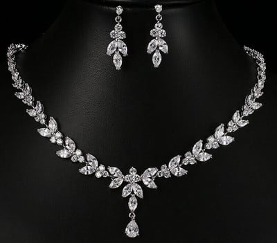 Emmaya Seturi de bijuterii rafinate clasice pentru femei Accesorii pentru petreceri de nunta Cercei cu zirconiu cubic și colier Cadou Ofertă caldă