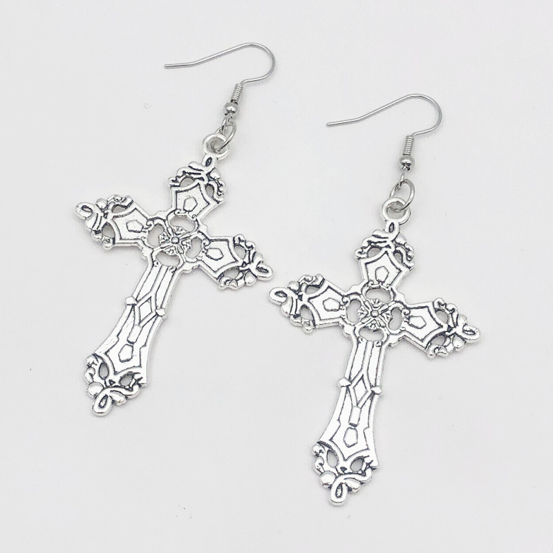 Viseće naušnice s velikim križem za žene, korejski, trendi, punk, gotički, vintage, izraziti modni nakit, dodaci u stilu steampunk