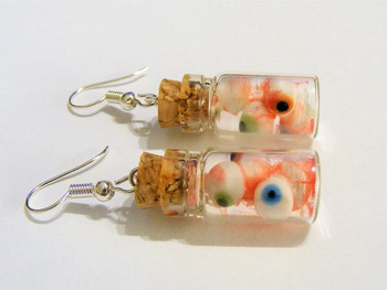 Αποκριάτικα σκουλαρίκια Eyeballs in a Bottle Earrings Μινιατούρα σκουλαρίκια Eyeball Eyeball Bottle of Eyes Halloween Jewelry