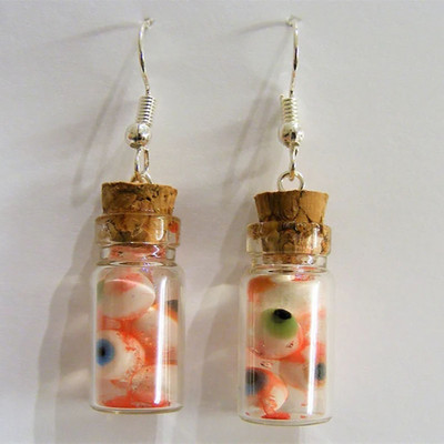 Halloween fülbevaló Szemgolyó egy palackban Fülbevaló Miniatűr üveg Szemgolyó fülbevaló Szemüveg Halloween ékszer