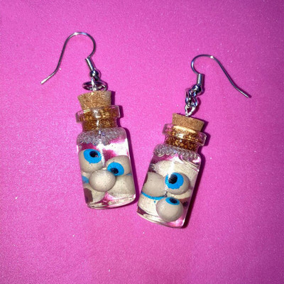 Halloween fülbevaló Szemgolyó egy palackban Fülbevaló Miniatűr üveg Szemgolyó fülbevaló Szemüveg Halloween ékszer