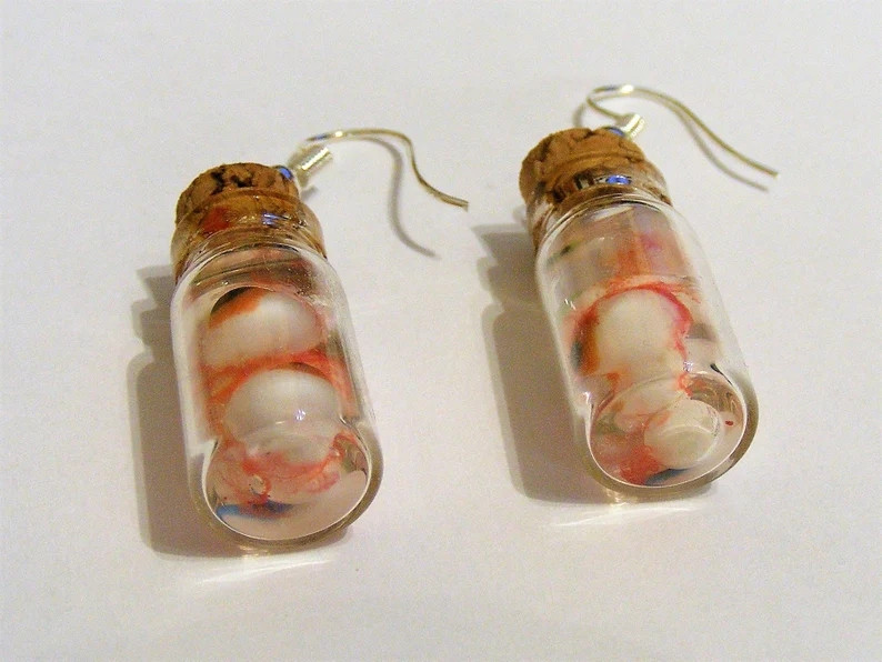 Halloween fülbevaló Szemgolyó egy palackban Fülbevaló Miniatűr üveg Szemgolyó fülbevaló Szemüveg Halloween ékszer