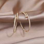 Cercei cu zirconiu AAA, cerc mare, placat cu aur real de 14K, accesorii simple pentru nunta pentru femei eleganti