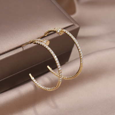 Cercei cu zirconiu AAA, cerc mare, placat cu aur real de 14K, accesorii simple pentru nunta pentru femei eleganti