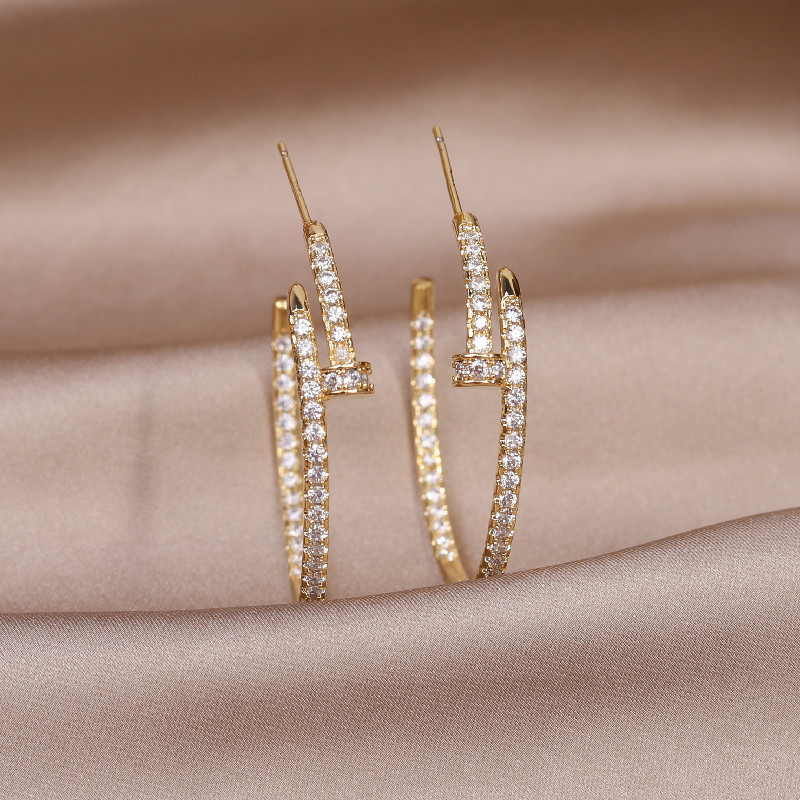 Cercei cu zirconiu AAA, cerc mare, placat cu aur real de 14K, accesorii simple pentru nunta pentru femei eleganti
