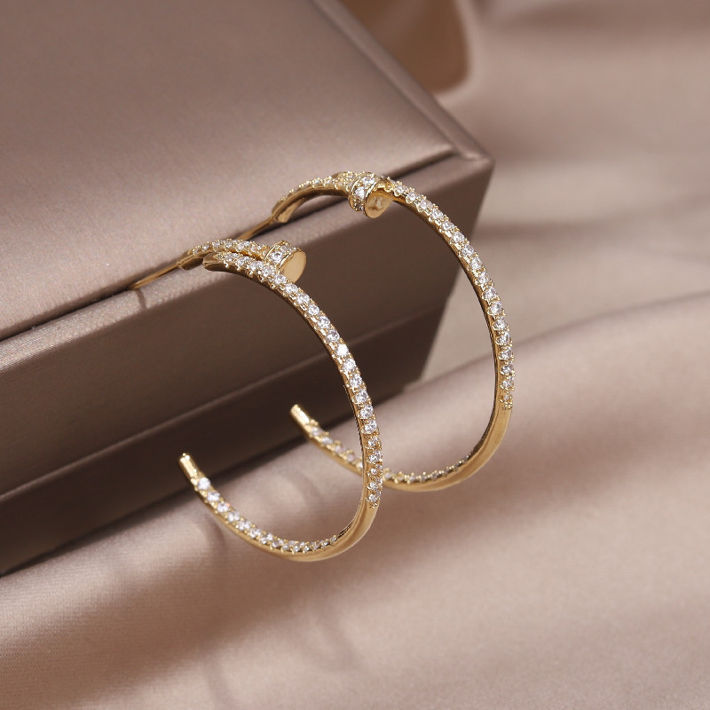 Cercei cu zirconiu AAA, cerc mare, placat cu aur real de 14K, accesorii simple pentru nunta pentru femei eleganti