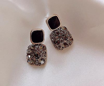 Ac de argint S925 violet retro pătrat stras care picura ulei nou la modă temperament net cercei roșii bijuterii pentru femei Brincos