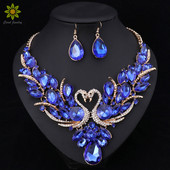 Kristály menyasszonyi ékszer szettek Arany színű hattyú medál nyaklánc női ajándék parti esküvői báli nyaklánc fülbevaló kiegészítők