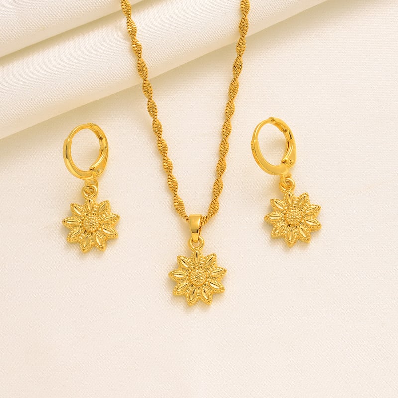 Dubai 18K aranyozott napvirág esküvői ajándék medál nyaklánc fülbevaló menyasszonyi ékszer készletek ékszer szett nőknek
