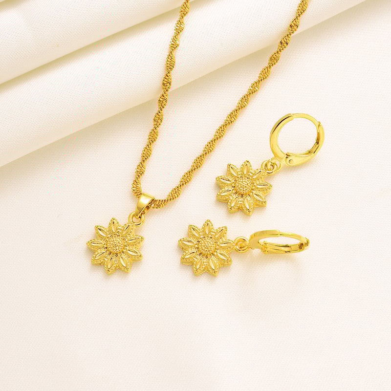 Dubai 18K aranyozott napvirág esküvői ajándék medál nyaklánc fülbevaló menyasszonyi ékszer készletek ékszer szett nőknek