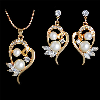 Simulation Pearl Jewelry Set Fashion Χρυσό/Ασημί Χρώμα Γεωμετρικό κρύσταλλο Choker Statement Κολιέ Σκουλαρίκι Γυναικεία κοσμήματα γάμου