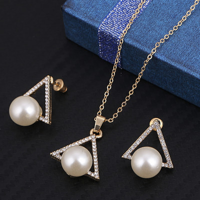 Simulation Pearl Jewelry Set Fashion Χρυσό/Ασημί Χρώμα Γεωμετρικό κρύσταλλο Choker Statement Κολιέ Σκουλαρίκι Γυναικεία κοσμήματα γάμου