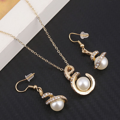 Simulation Pearl Jewelry Set Fashion Χρυσό/Ασημί Χρώμα Γεωμετρικό κρύσταλλο Choker Statement Κολιέ Σκουλαρίκι Γυναικεία κοσμήματα γάμου