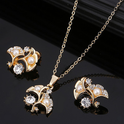 Simulation Pearl Jewelry Set Fashion Χρυσό/Ασημί Χρώμα Γεωμετρικό κρύσταλλο Choker Statement Κολιέ Σκουλαρίκι Γυναικεία κοσμήματα γάμου