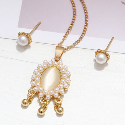 Simulation Pearl Jewelry Set Fashion Χρυσό/Ασημί Χρώμα Γεωμετρικό κρύσταλλο Choker Statement Κολιέ Σκουλαρίκι Γυναικεία κοσμήματα γάμου