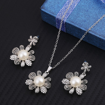 Simulation Pearl Jewelry Set Fashion Χρυσό/Ασημί Χρώμα Γεωμετρικό κρύσταλλο Choker Statement Κολιέ Σκουλαρίκι Γυναικεία κοσμήματα γάμου