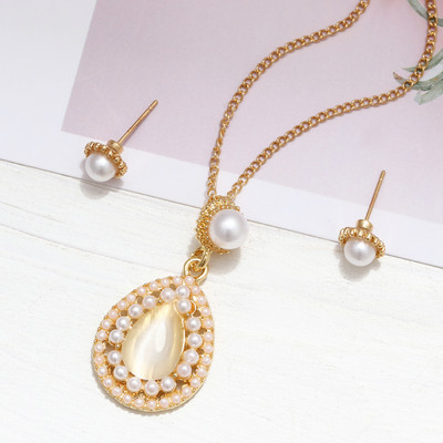 Simulation Pearl Jewelry Set Fashion Χρυσό/Ασημί Χρώμα Γεωμετρικό κρύσταλλο Choker Statement Κολιέ Σκουλαρίκι Γυναικεία κοσμήματα γάμου