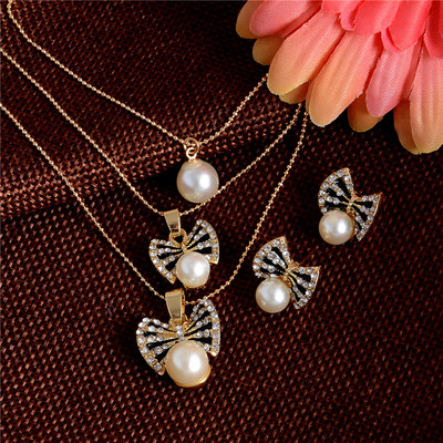 Simulation Pearl Jewelry Set Fashion Χρυσό/Ασημί Χρώμα Γεωμετρικό κρύσταλλο Choker Statement Κολιέ Σκουλαρίκι Γυναικεία κοσμήματα γάμου