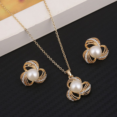 Simulation Pearl Jewelry Set Fashion Χρυσό/Ασημί Χρώμα Γεωμετρικό κρύσταλλο Choker Statement Κολιέ Σκουλαρίκι Γυναικεία κοσμήματα γάμου