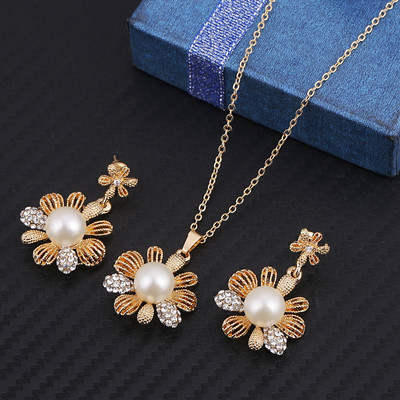 Simulation Pearl Jewelry Set Fashion Χρυσό/Ασημί Χρώμα Γεωμετρικό κρύσταλλο Choker Statement Κολιέ Σκουλαρίκι Γυναικεία κοσμήματα γάμου