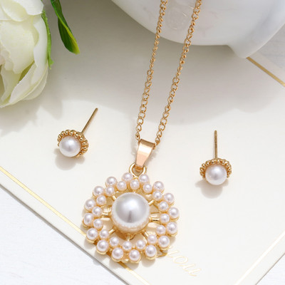 Simulation Pearl Jewelry Set Fashion Χρυσό/Ασημί Χρώμα Γεωμετρικό κρύσταλλο Choker Statement Κολιέ Σκουλαρίκι Γυναικεία κοσμήματα γάμου