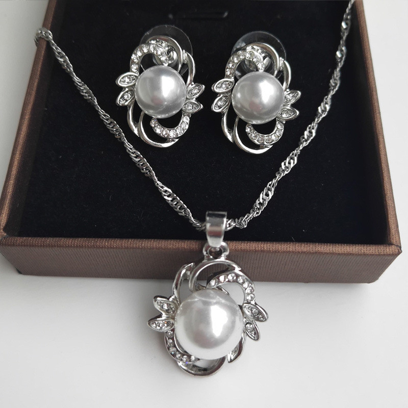Simulation Pearl Jewelry Set Fashion Χρυσό/Ασημί Χρώμα Γεωμετρικό κρύσταλλο Choker Statement Κολιέ Σκουλαρίκι Γυναικεία κοσμήματα γάμου