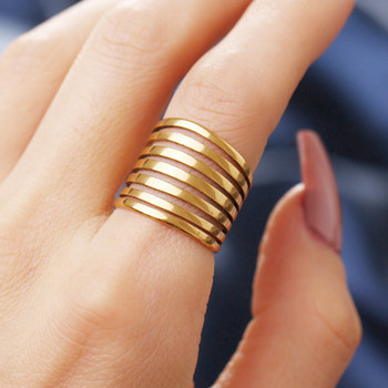 Δαχτυλίδι από ανοξείδωτο ατσάλι 316L Απλό πανκ δίχρωμο κοπής 7 κύκλους αρραβώνων Μόδα κοσμήματα δαχτυλίδια για γυναίκες για ανδρικό πάρτι