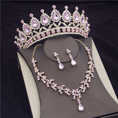 Seturi superbe de bijuterii de mireasă din cristal, la modă, diademe, cercei, coliere, set pentru femei, rochie de mireasă, coroană, coliere, set de cercei