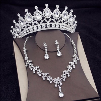 Seturi superbe de bijuterii de mireasă din cristal, la modă, diademe, cercei, coliere, set pentru femei, rochie de mireasă, coroană, coliere, set de cercei